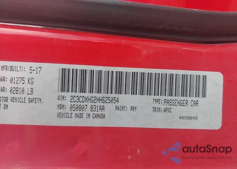 2017 Dodge Charger Sxt Rwd from USA, damaged, VIN 2C3CDXHG2HH625054